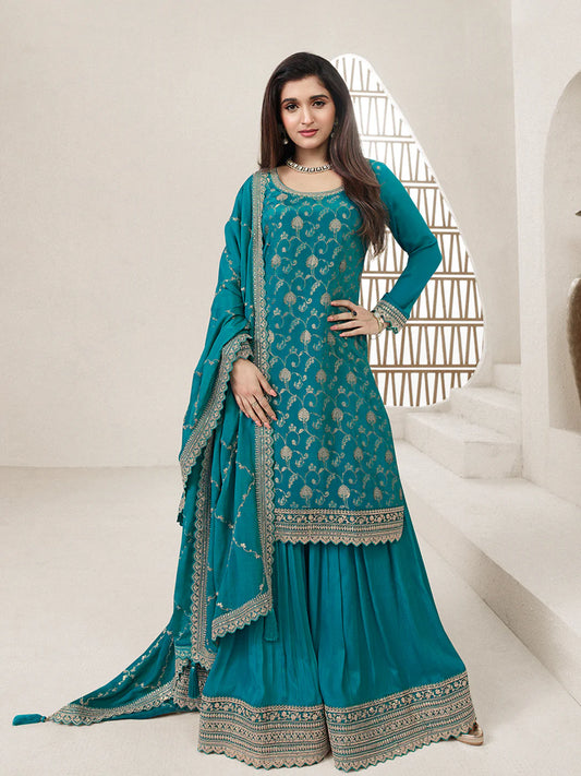 Rama Green Jacquard with Embroidery Sharara Suit Set