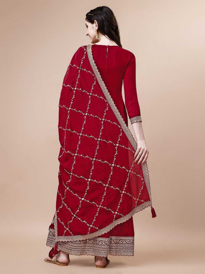 Red Jacquard with Embroidery Sharara Suit Set