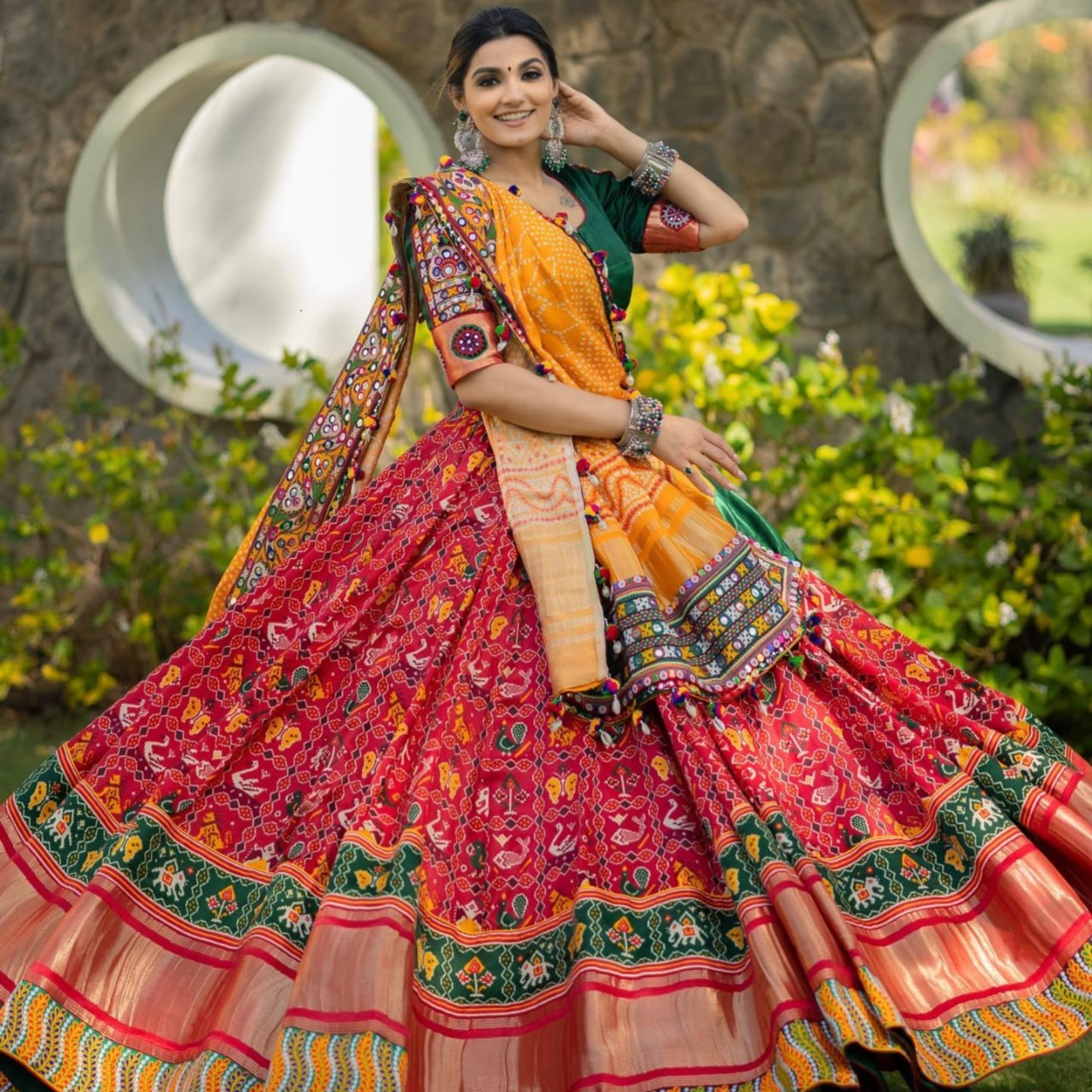 PTOLA PRINT LENGHA CHOLI WITH REAL MIRROE WORK  SF-1245