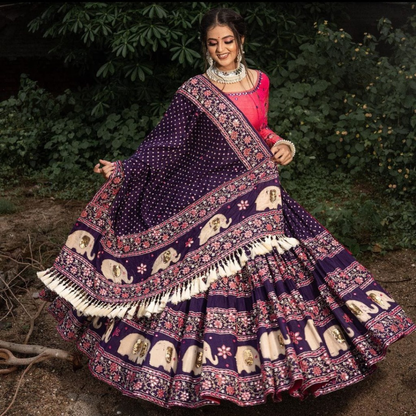 PURPLE SILK LENGHA CHOLI WITH REAL MIRROR WORK AND ATTACHED PURPLE DUPATTA SF-1300