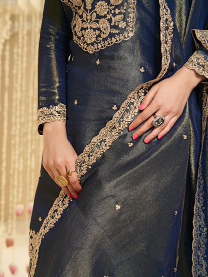 Blue Viscose Tissue with Pitta work Sharara Suit Set