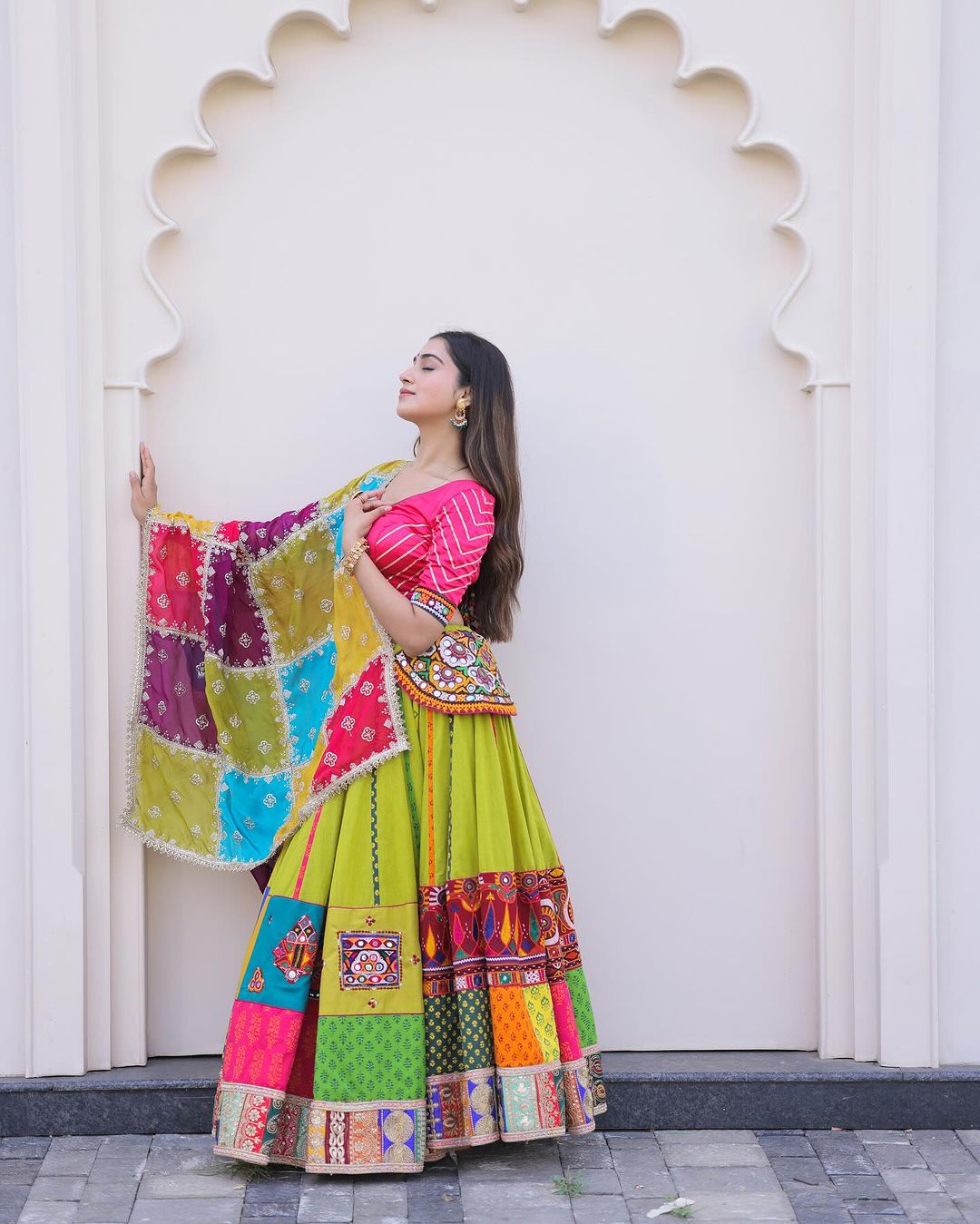 The only way to describe your navratri night classy is by wearing this Blue Color Lehenga With Real Mirror Work  KNK-1479