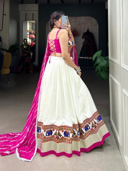 The Essence of Navratri with Our White Colour Rayon Gamthi Work Lehenga Choli