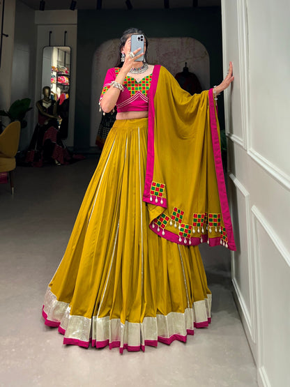 Mustard Yellow Pure Rayon Lehenga Choli with Intricate Gamthi Work