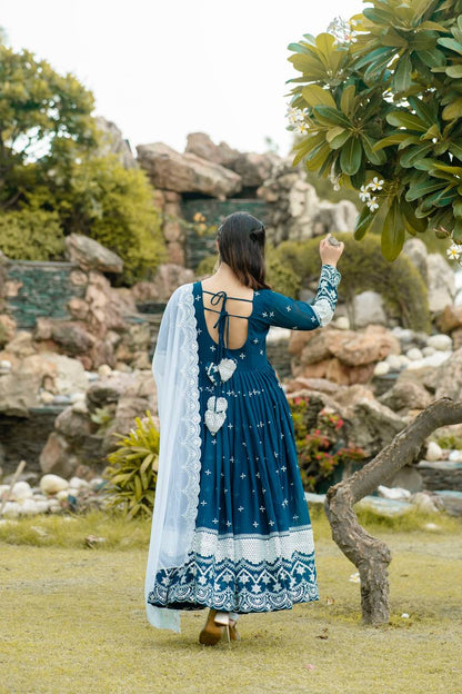 Peacock Blue Georgette Embroidered Anarkali Gown