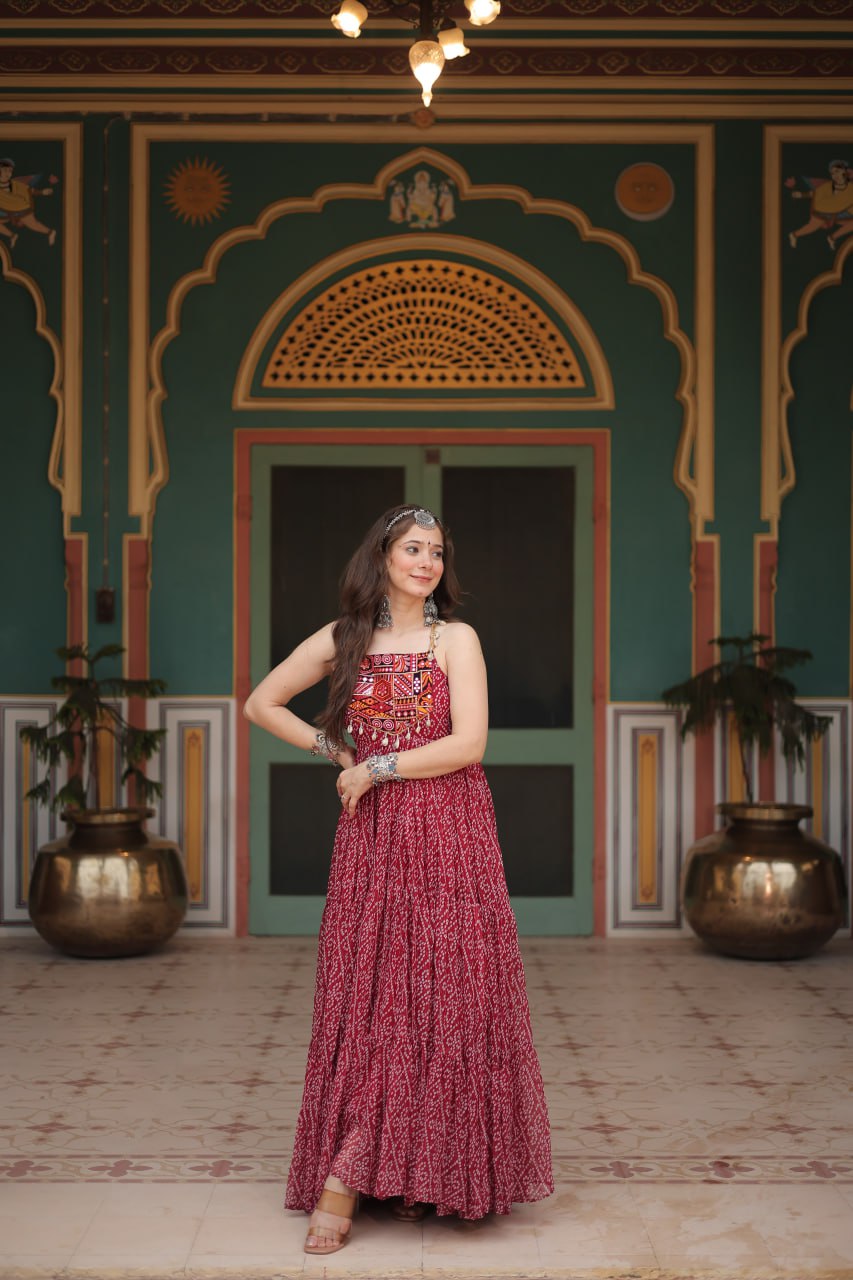 Kaviya Bandhani kutchi patchework Navratri Gown