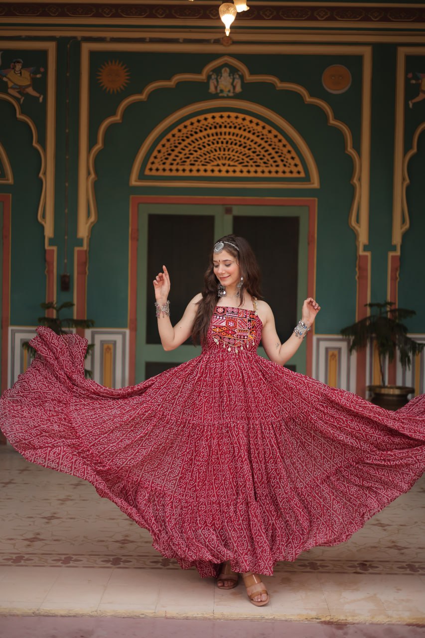 Kaviya Bandhani kutchi patchework Navratri Gown