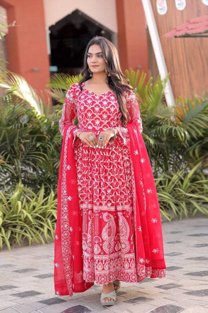 Sangiri Red Traditional Embroidery Work Anarkali Gown