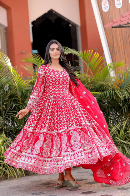 Sangiri Red Traditional Embroidery Work Anarkali Gown