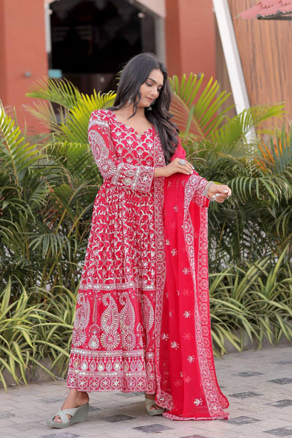 Sangiri Red Traditional Embroidery Work Anarkali Gown