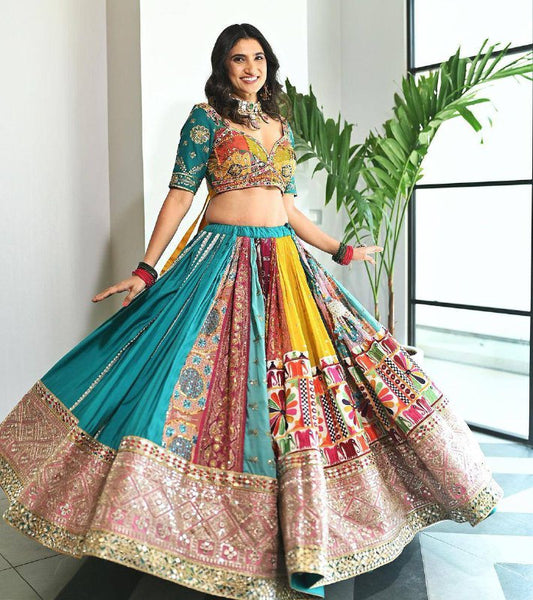 Colorful Designer Lehenga Set with Embroidered Patchwork and Gota Patti Border Lehenga Choli