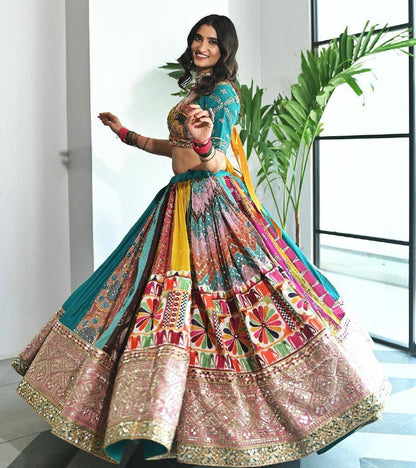 Colorful Designer Lehenga Set with Embroidered Patchwork and Gota Patti Border Lehenga Choli