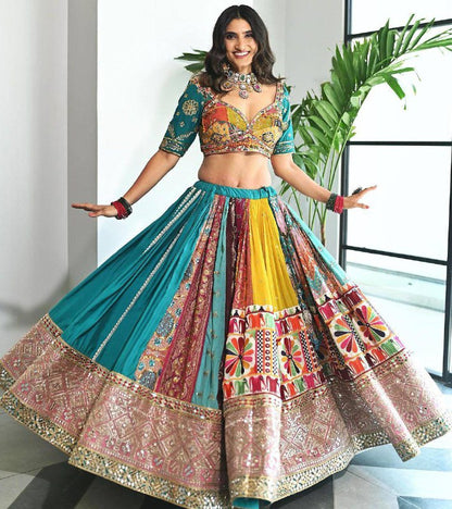 Colorful Designer Lehenga Set with Embroidered Patchwork and Gota Patti Border Lehenga Choli