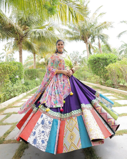 Multi Color Maslin Cotton With Digital Print Navratri Special Lehenga Choli Set