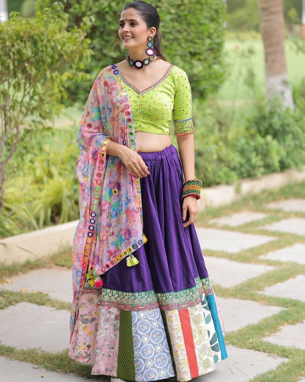 Multi Color Maslin Cotton With Digital Print Navratri Special Lehenga Choli Set