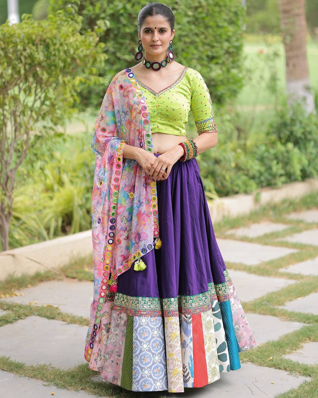 Multi Color Maslin Cotton With Digital Print Navratri Special Lehenga Choli Set