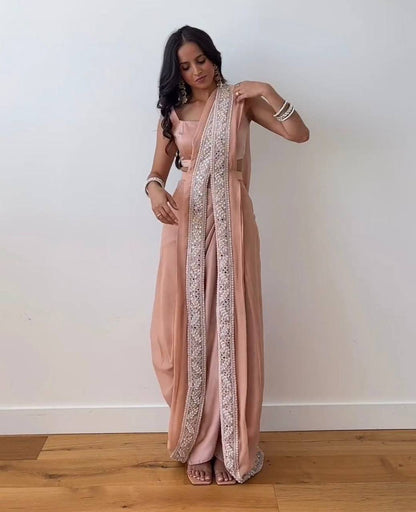 Rose Pink Ready-To-Wear Fiona Slik Saree