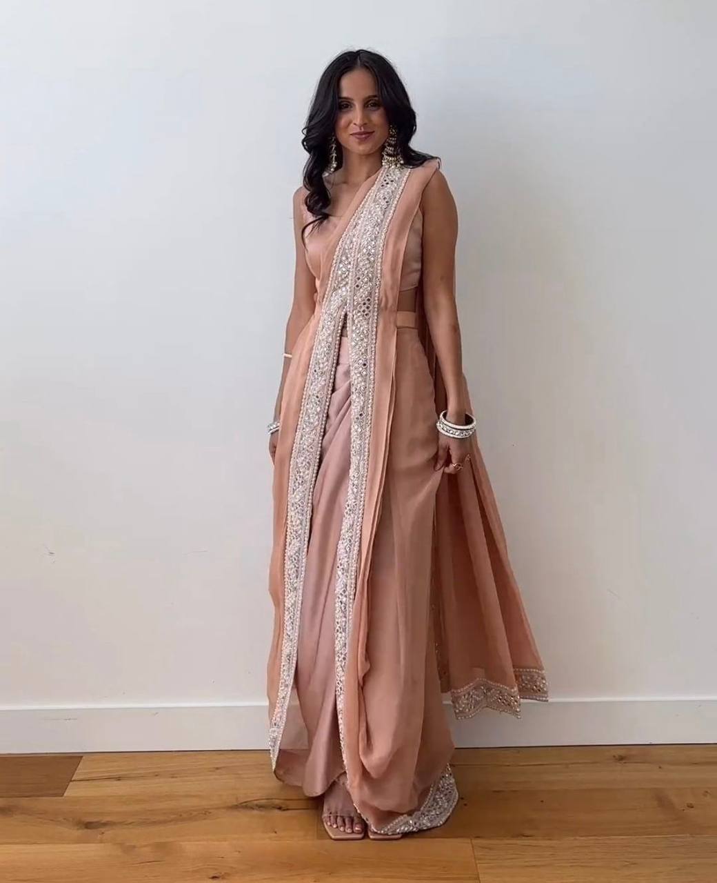 Rose Pink Ready-To-Wear Fiona Slik Saree