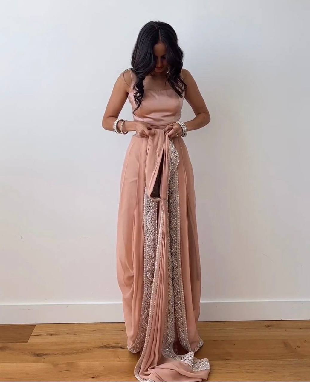 Rose Pink Ready-To-Wear Fiona Slik Saree