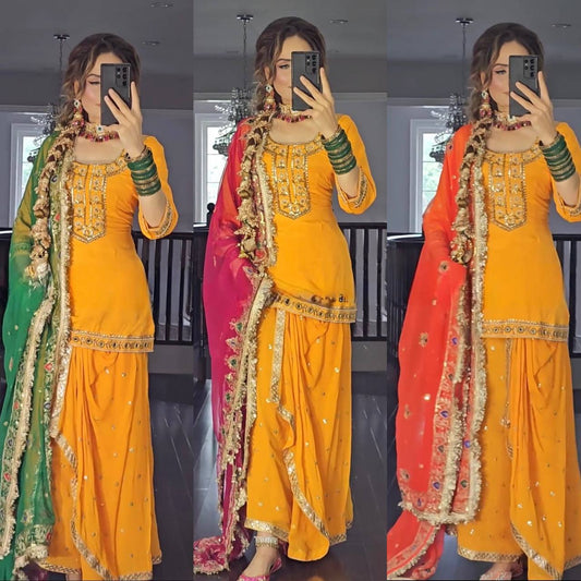 Embellished Orange Punjabi Suit with  Dupatta Perfect for Festivities