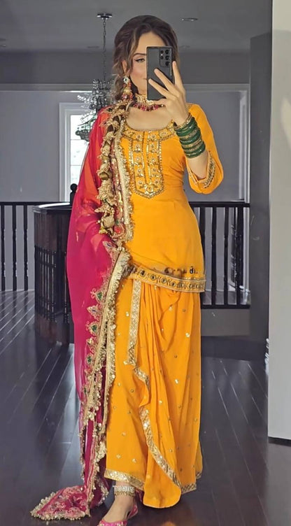 Embellished Orange Punjabi Suit with  Dupatta Perfect for Festivities