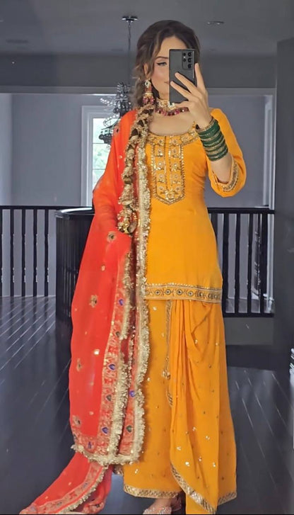 Embellished Orange Punjabi Suit with  Dupatta Perfect for Festivities