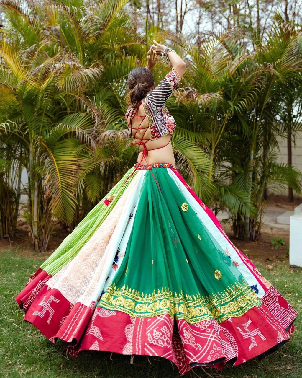 Ethnic Embroidery Stunning Red and White Navratri Lehenga Choli