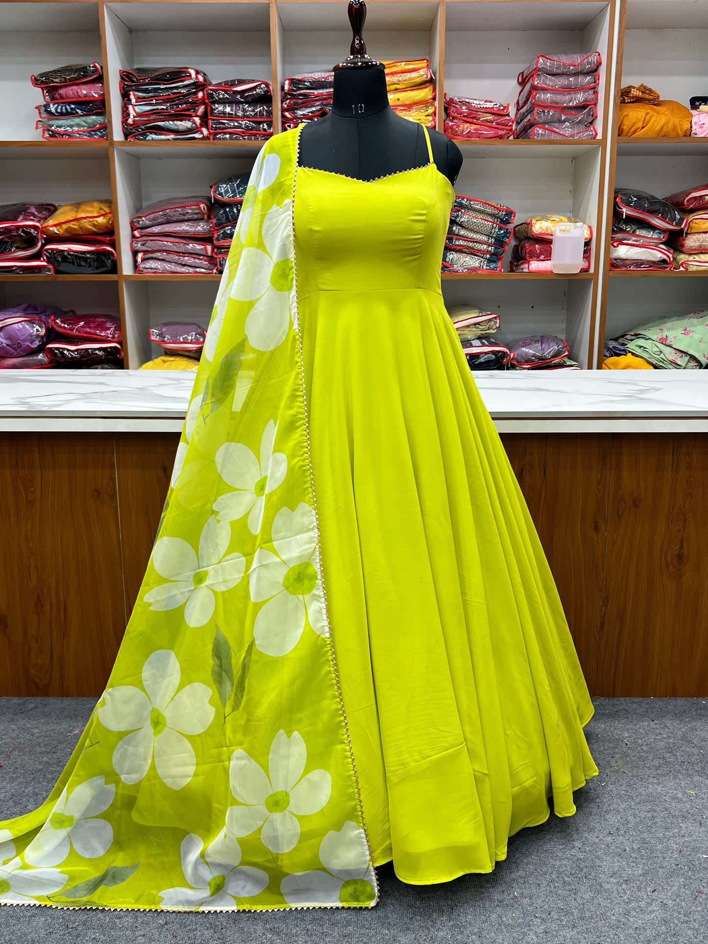 NEON COLOR SOFT GEORGETTE ANARKALI GOWN WITH FLORAL PRINTED DUPATTA