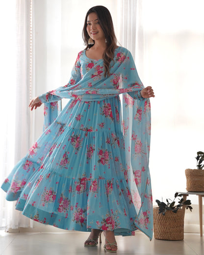 Elegant Floral Print Pure Fox Georgette Fabric Gown