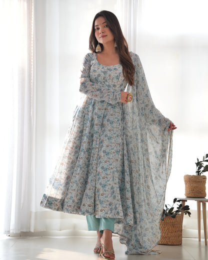 Parmavathi Sky Floral Printed Long Designer Anarkali With Dupatta And Pant