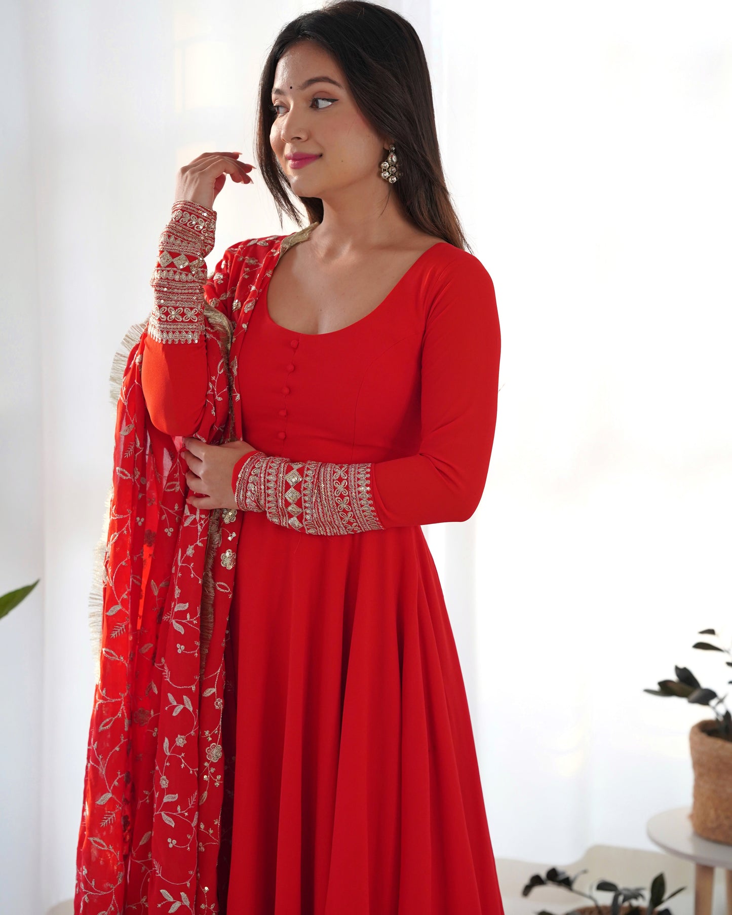 Jelina Red Color Soft Georgette With Embroidery Work Dupatta Anarkali Gown