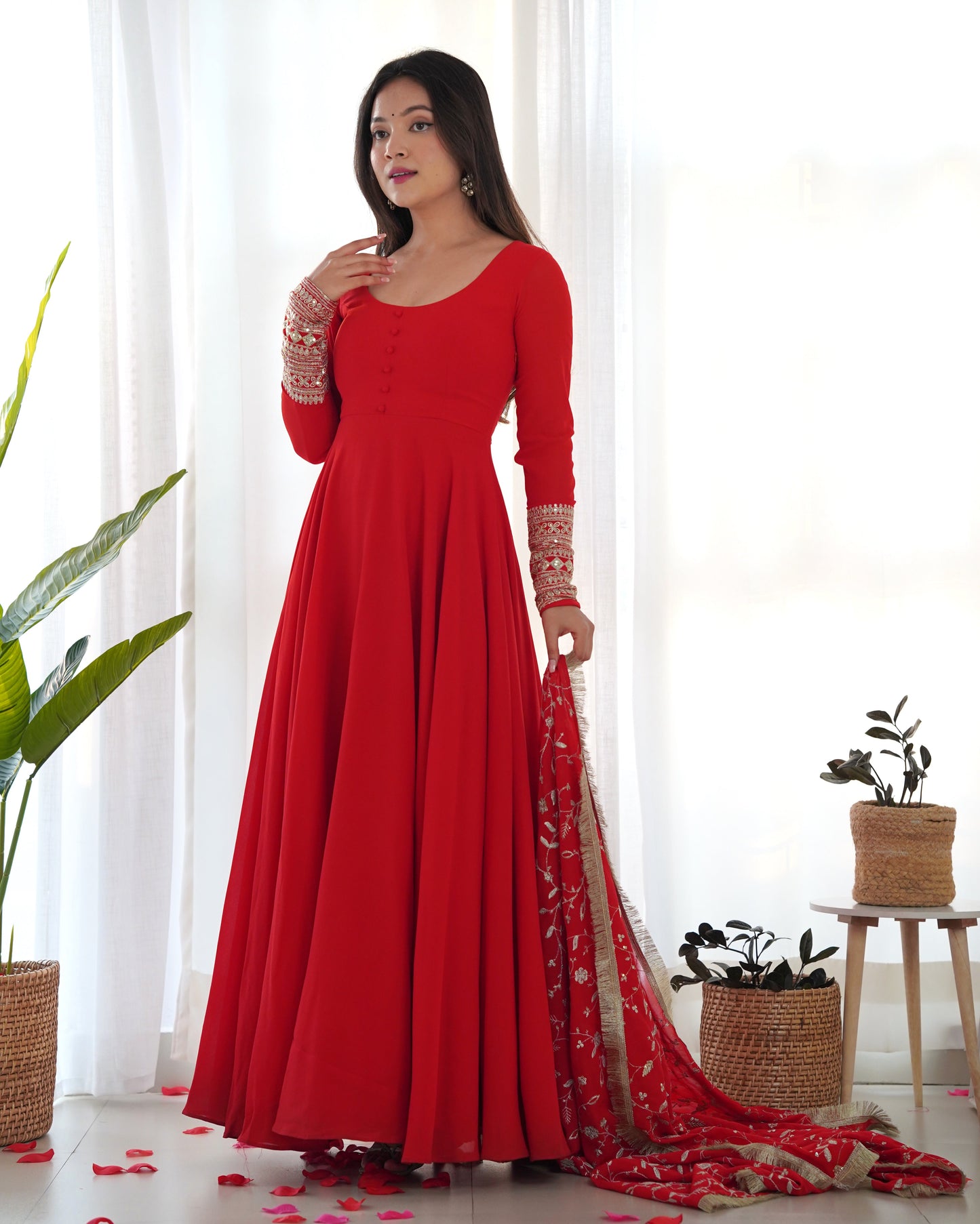 Jelina Red Color Soft Georgette With Embroidery Work Dupatta Anarkali Gown