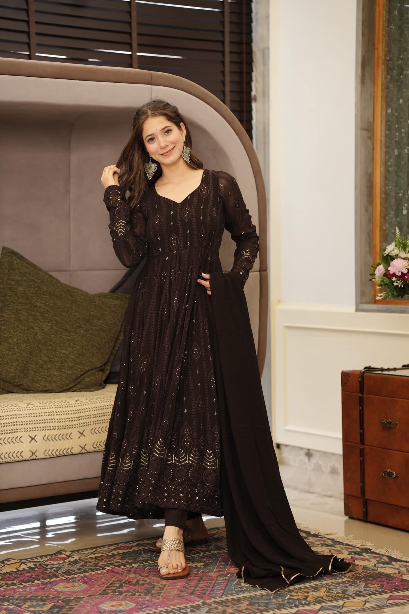 Black Embroidered Georgette Suit Set