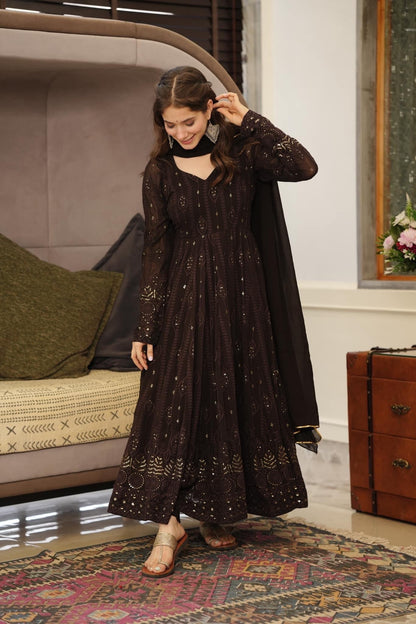 Black Embroidered Georgette Suit Set