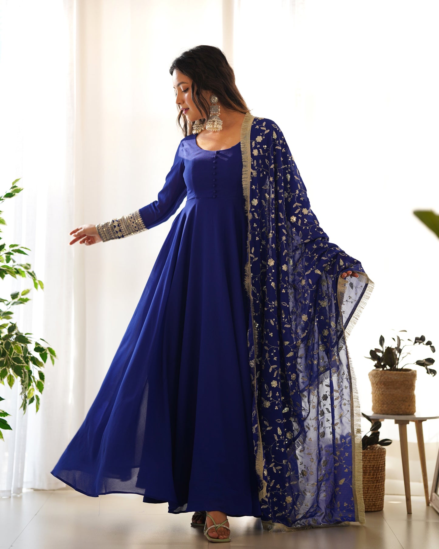 Blue Color Soft Georgette With Embroidery Work Dupatta Anarkali Gown