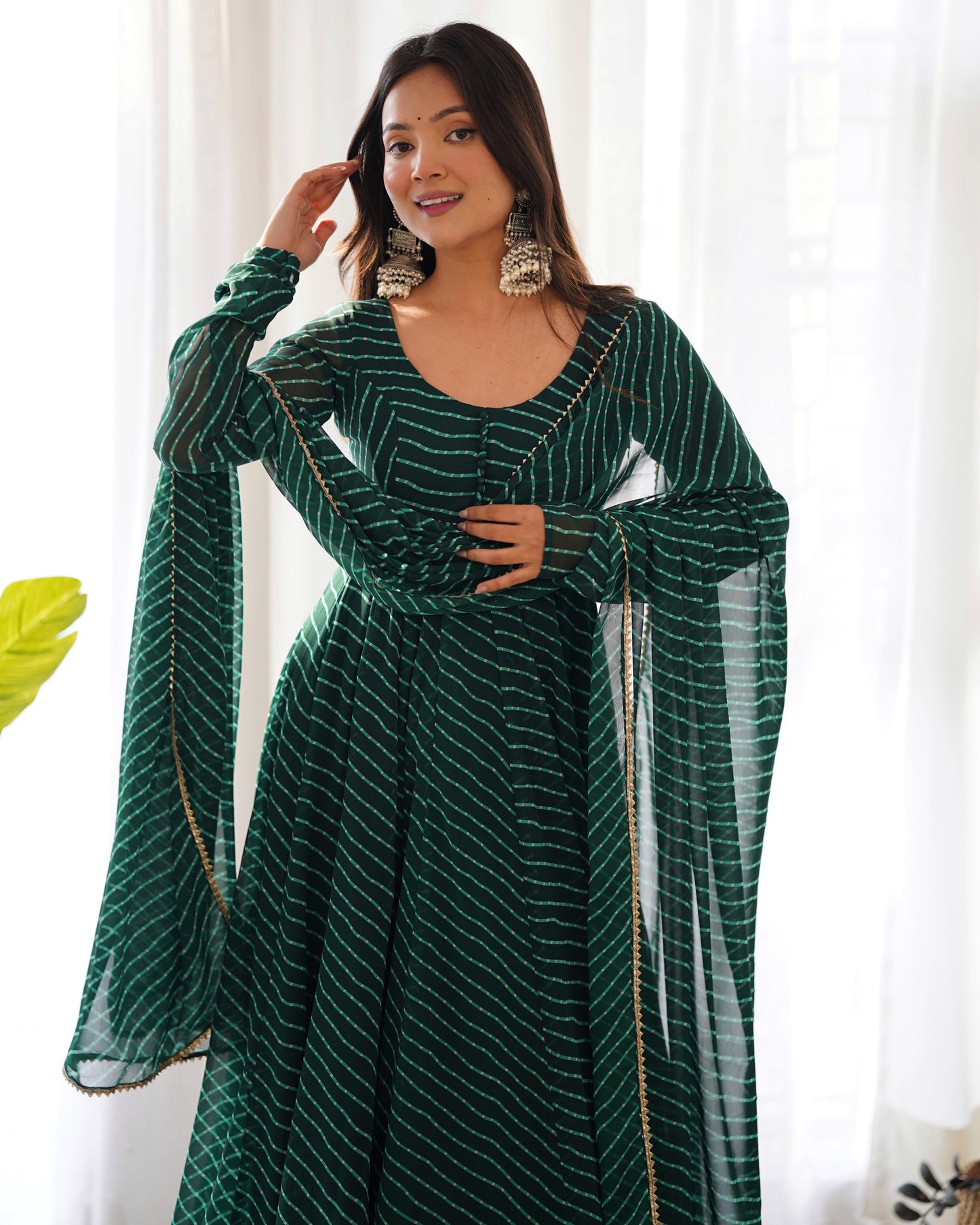 Exclusive Green Colour Laheriya Print Anarkali Set