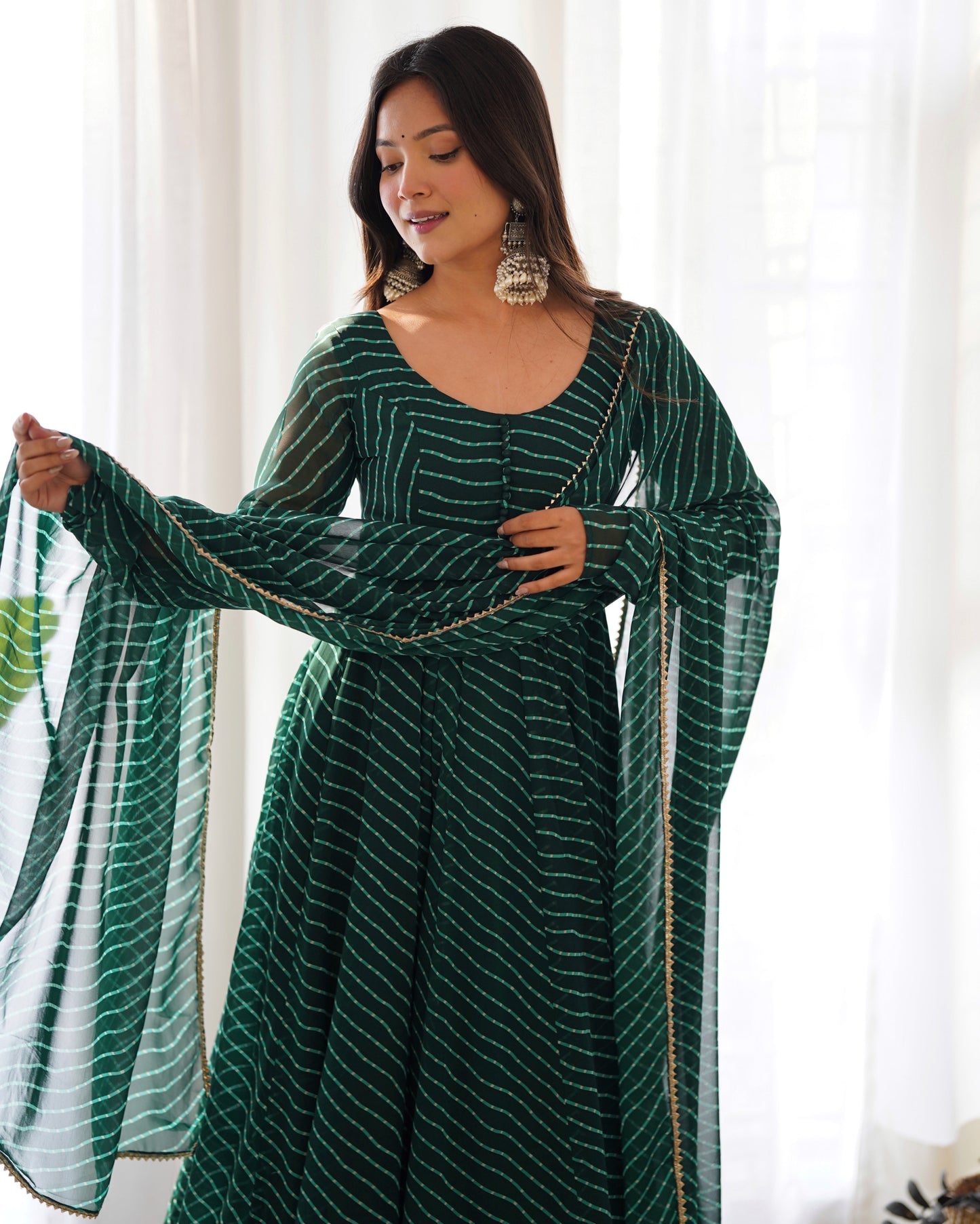 Exclusive Green Colour Laheriya Print Anarkali Set