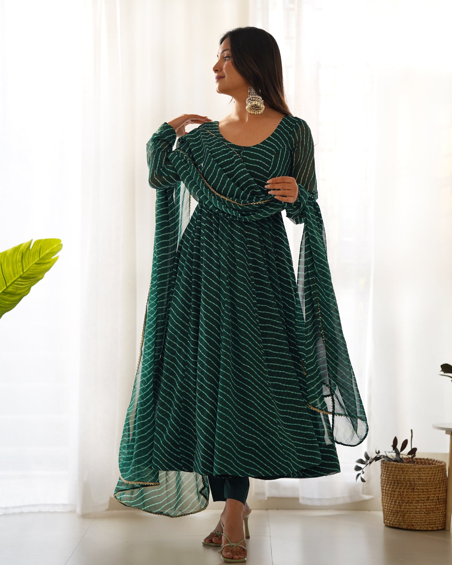 Exclusive Green Colour Laheriya Print Anarkali Set