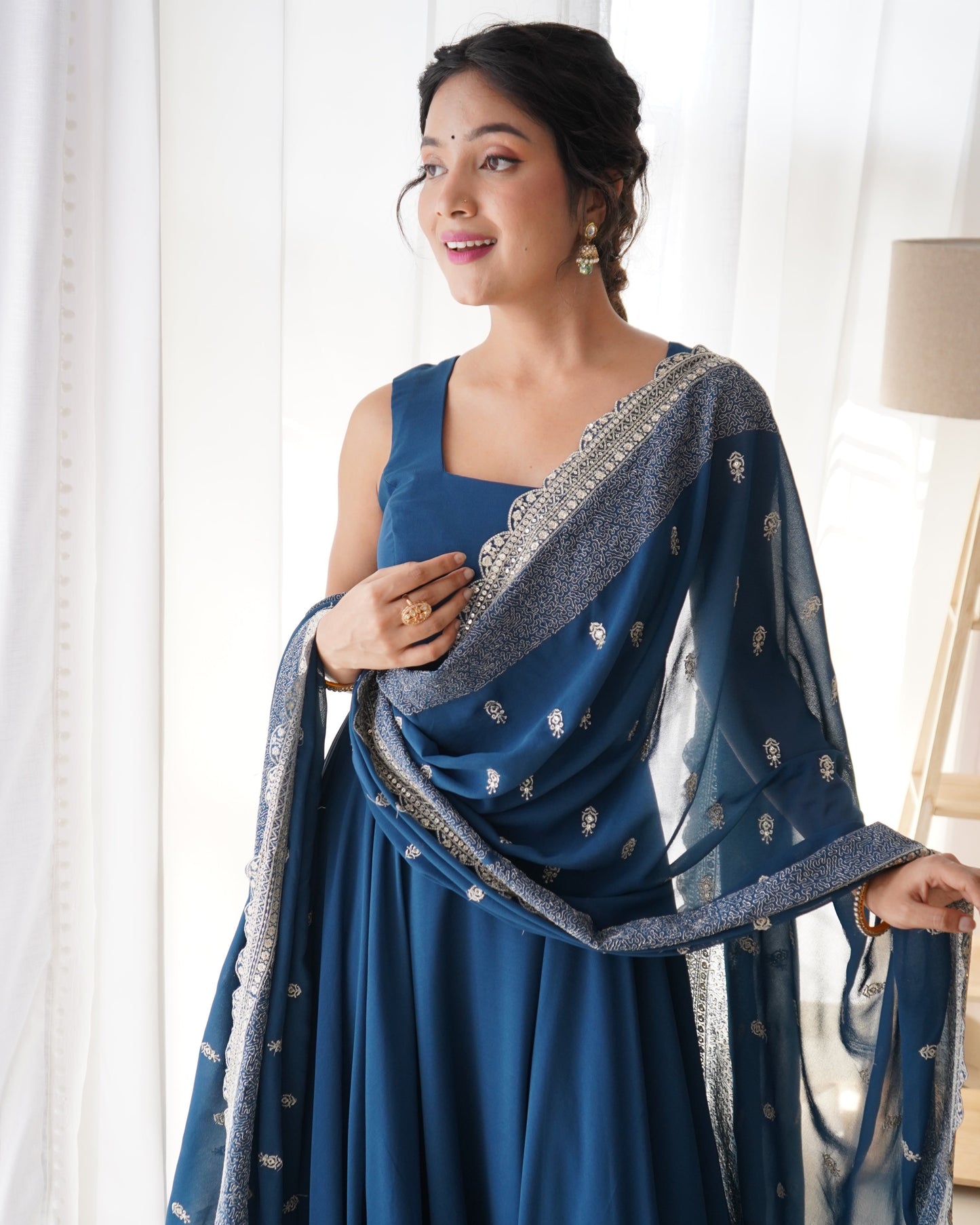 Blue Colour Pure Soft Fox Georgette fully Flair Gown KB-260