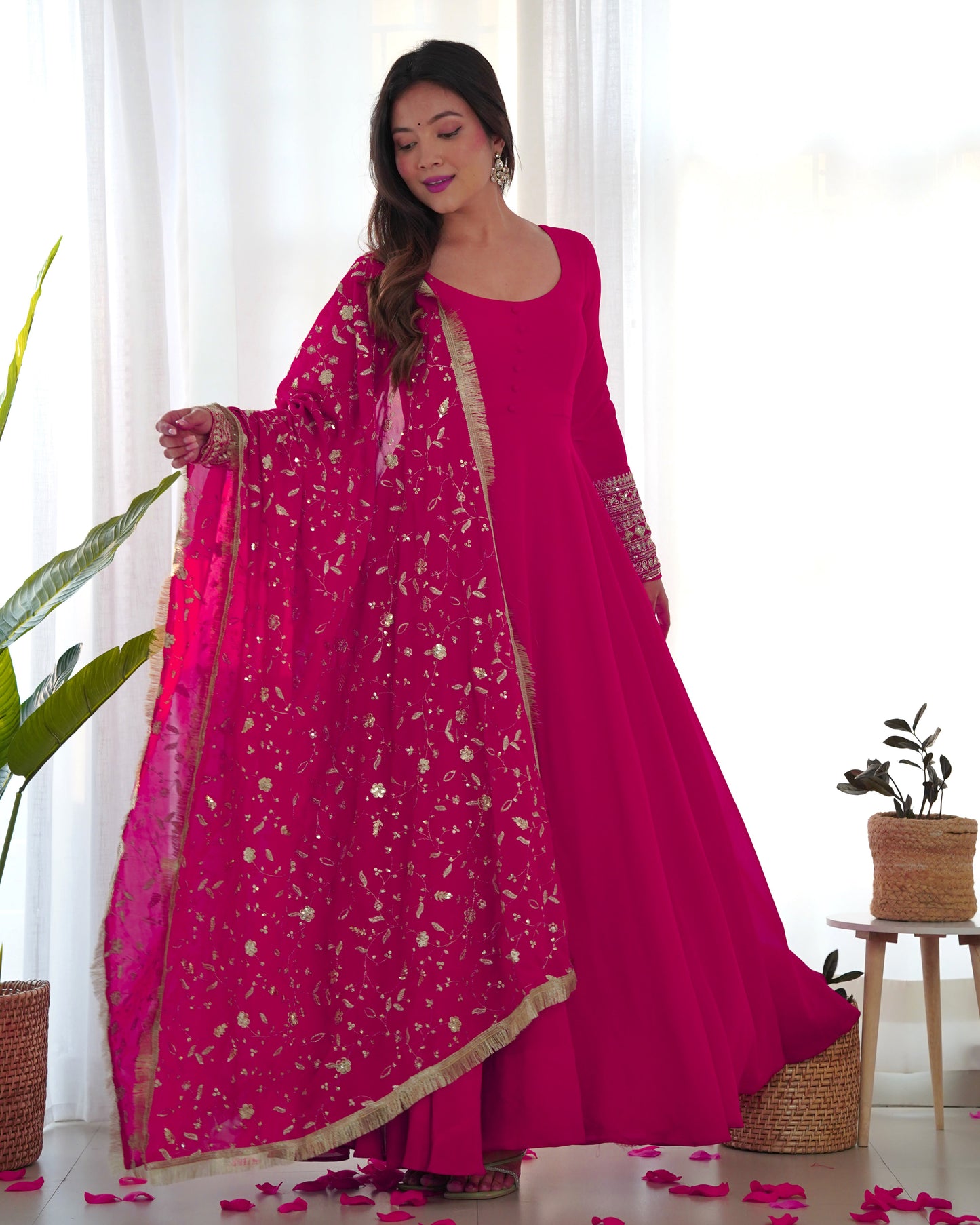 Rani Pink Color Soft Georgette With Embroidery Work Dupatta Anarkali Gown