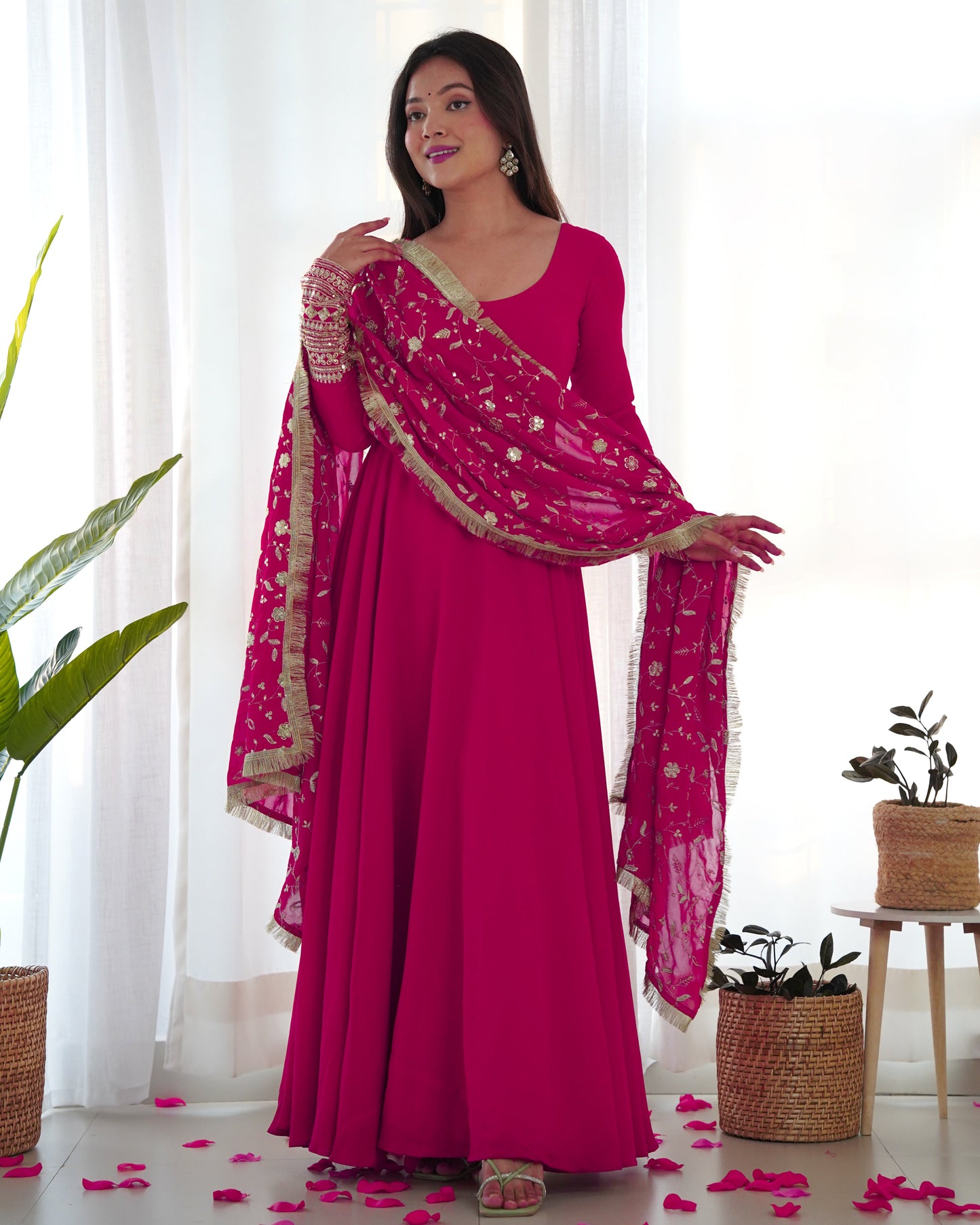 Rani Pink Color Soft Georgette With Embroidery Work Dupatta Anarkali Gown