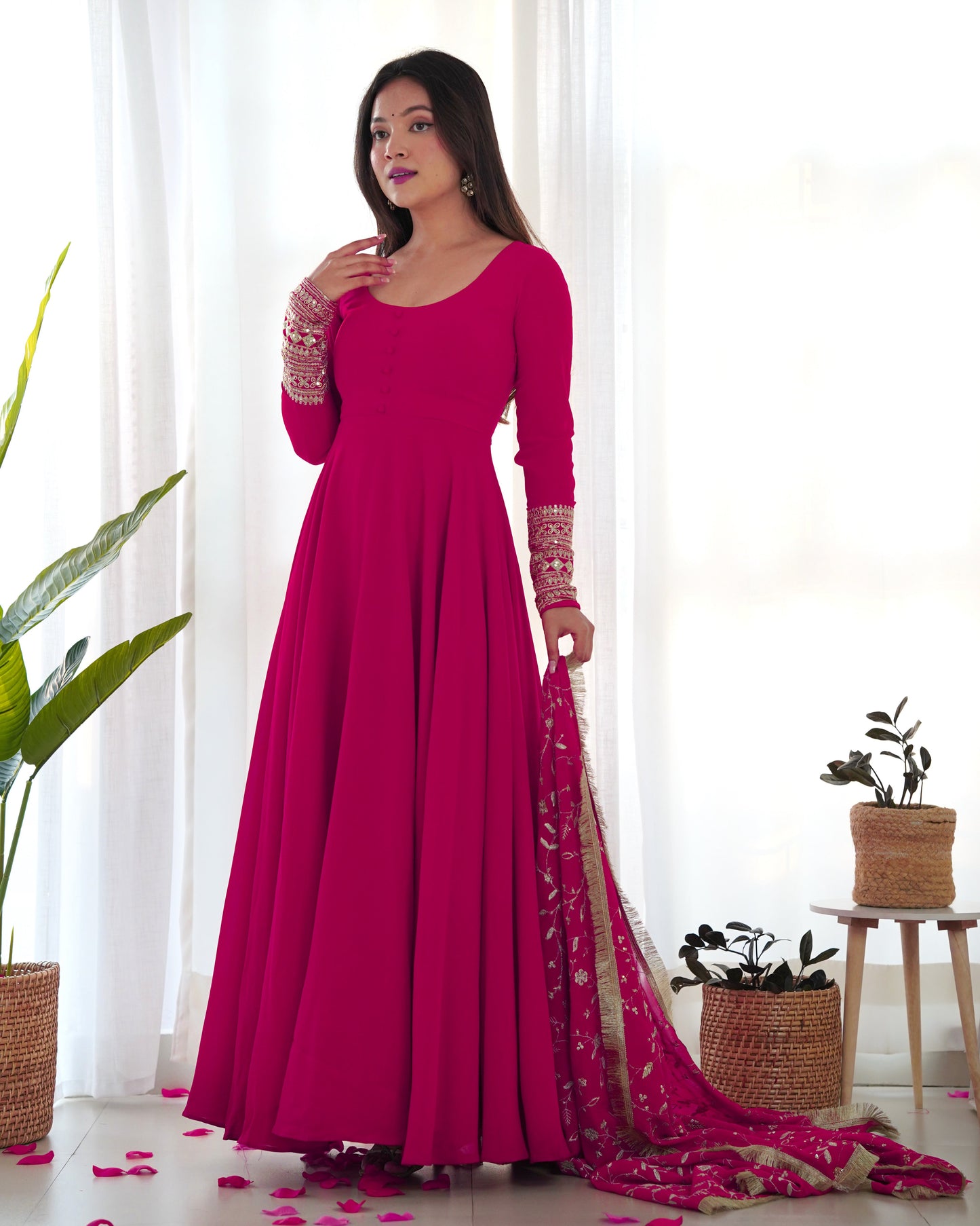 Rani Pink Color Soft Georgette With Embroidery Work Dupatta Anarkali Gown