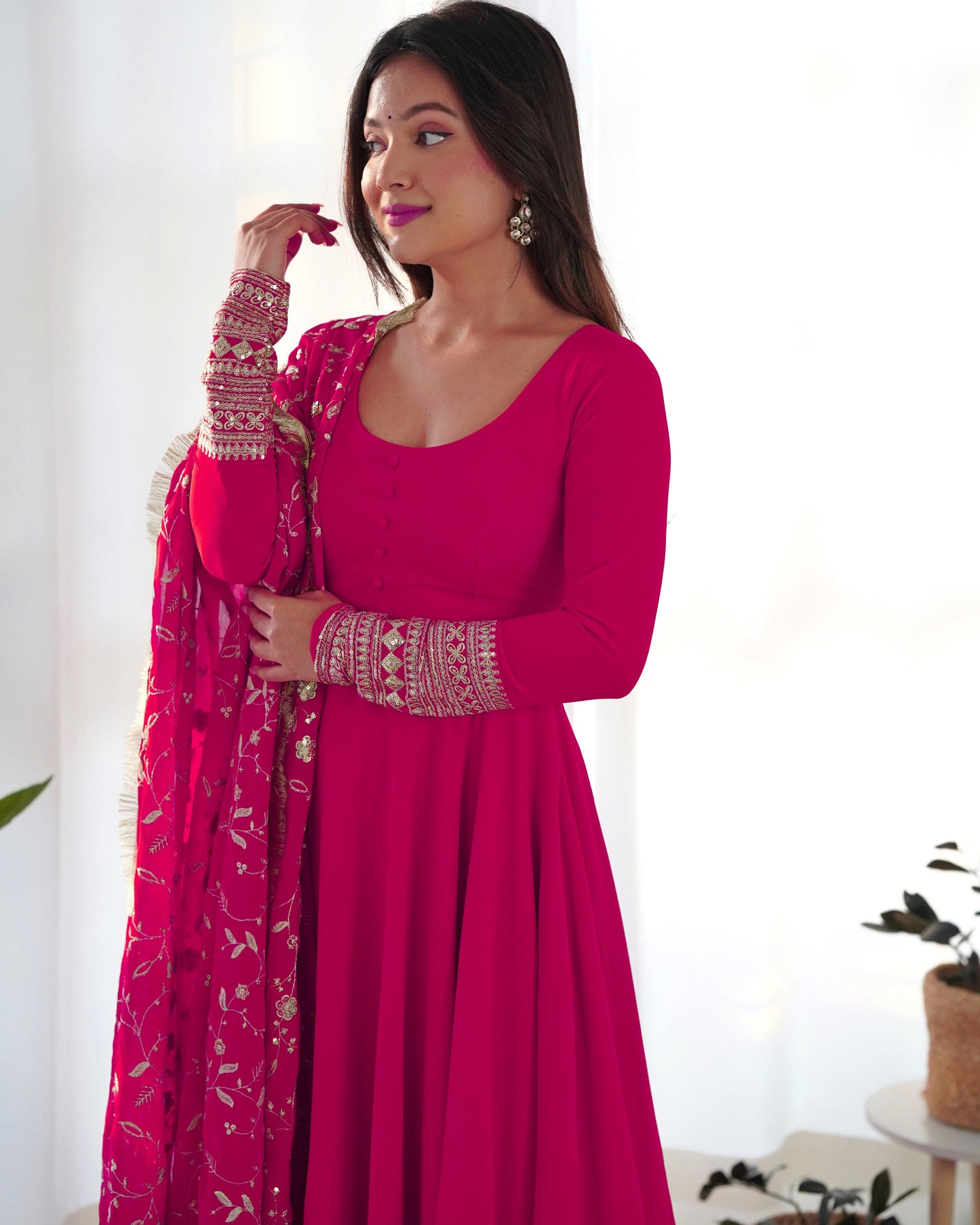 Rani Pink Color Soft Georgette With Embroidery Work Dupatta Anarkali Gown