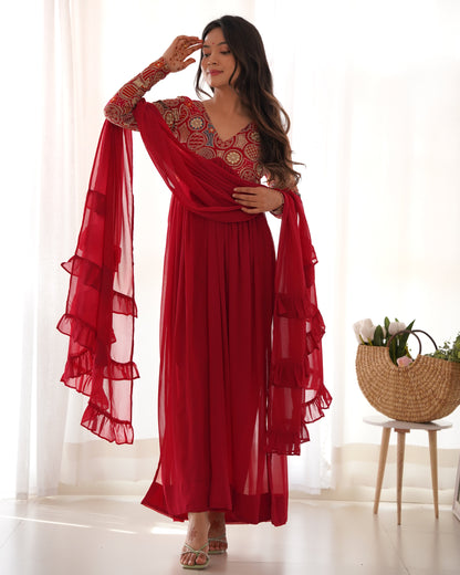 Red Color Stunning Fox Georgette Party Gown