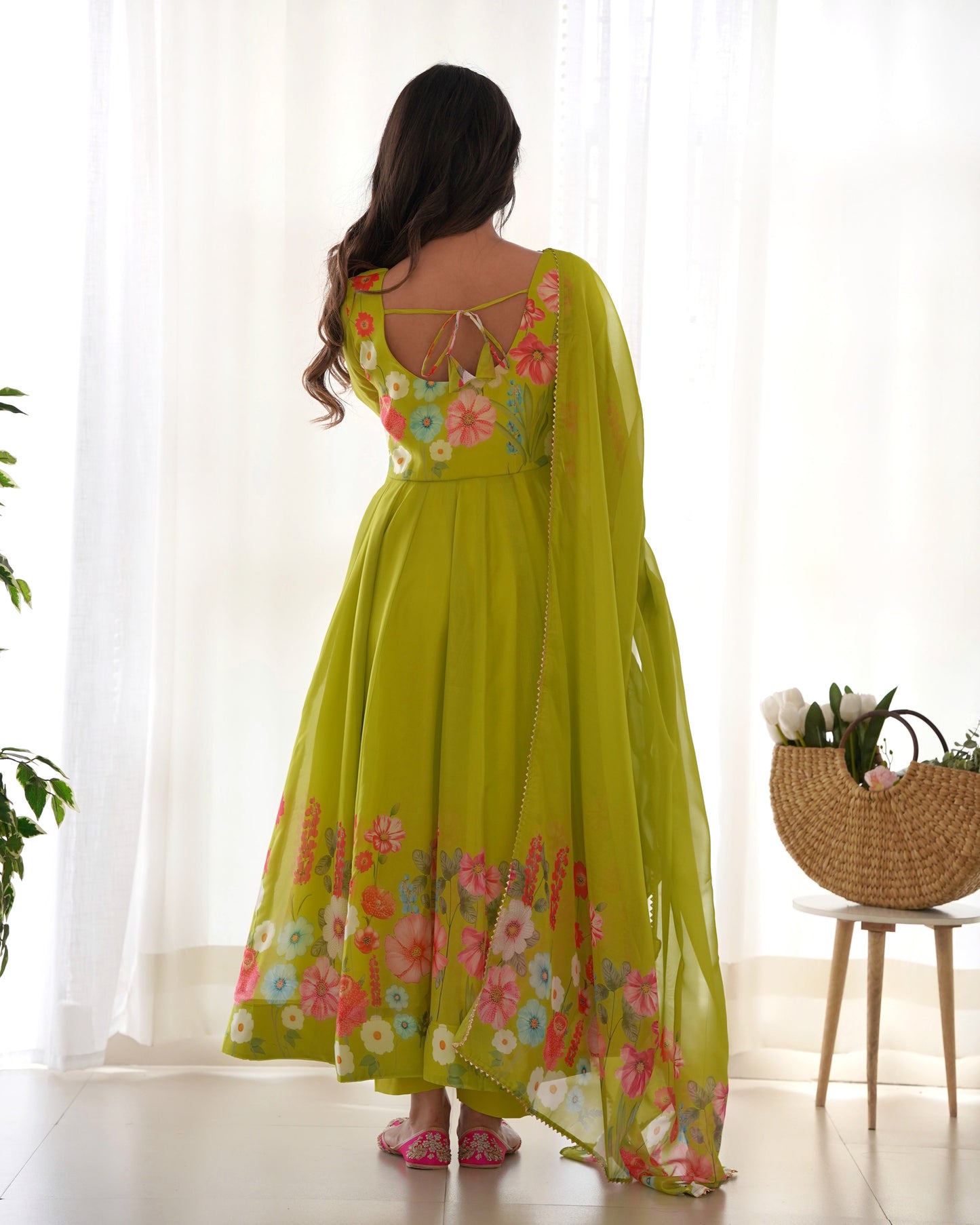 Ethereal Charm Soft Floral Organza Anarkali With Dupatta And Pant