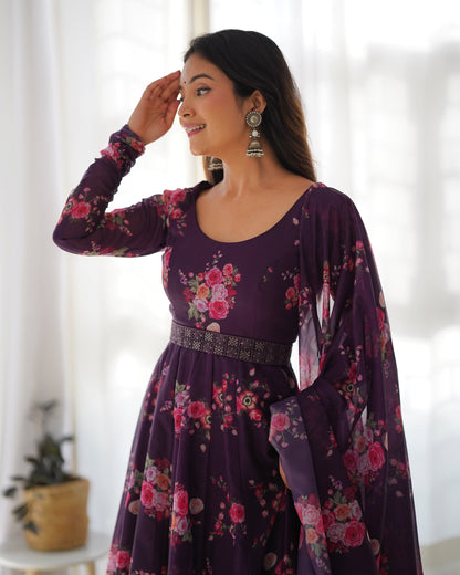 PURE SOFT ORGANZA SILK ANARKALI KALI CUT GOWN NKB-PURPLE26