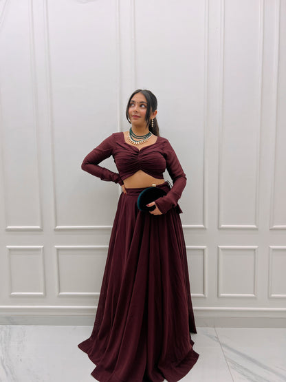 MAROON SOFT GEORGETTE FULL STITCHED LEHENGA CHOLI