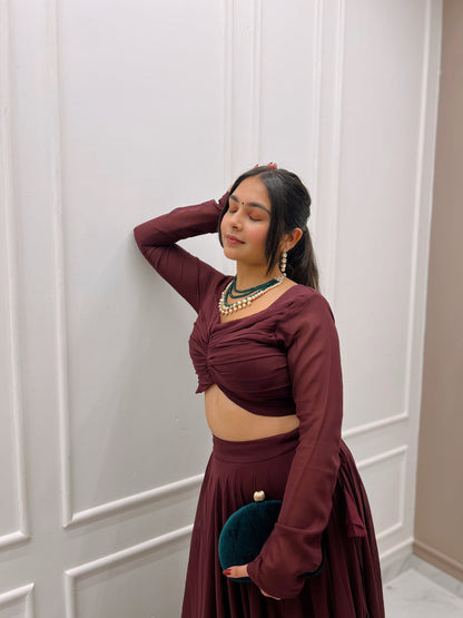 MAROON SOFT GEORGETTE FULL STITCHED LEHENGA CHOLI