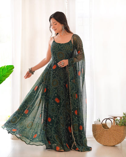 Chic Chiffon Charm Bandhej Print Anarkali Gown