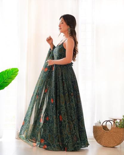 Chic Chiffon Charm Bandhej Print Anarkali Gown